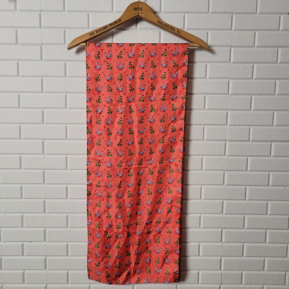 Vintage 90s Silk Twill Nautical Scarf Coral Pink Crab Anchor Novelty Print - Picture 8 of 8